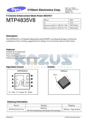 MTP4835V8 datasheet - P-Channel Enhancement Mode Power MOSFET