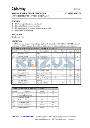 FL-3505-SBS datasheet - 1310 nm LASER DIODE MODULES UNCOOLED MQW-FP LD WITH RECEPTACLE