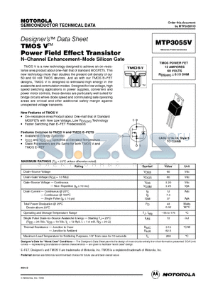 MTP3055 datasheet - TMOS POWER FET 12 AMPERES 60 VOLTS RDS(on) = 0.15 OHM