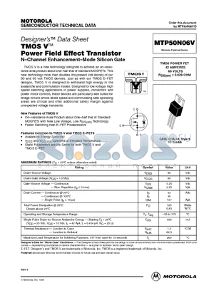 MTP50N06V datasheet - TMOS POWER FET 42 AMPERES 60 VOLTS RDS(on) = 0.028 OHM