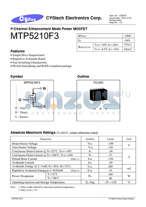 MTP5210F3 datasheet - P-Channel Enhancement Mode Power MOSFET