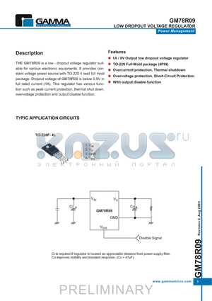 GM78R09 datasheet - LOW DROPOUT VOLTAGE REGULATOR