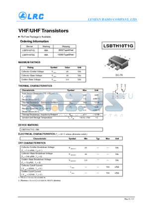 LSBTH10T1G datasheet - VHF/UHF Transistors Pb-Free Package is Available.