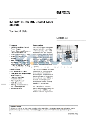 LSC2110-622-FP datasheet - 2.5 mW 14 Pin DIL Cooled Laser Module