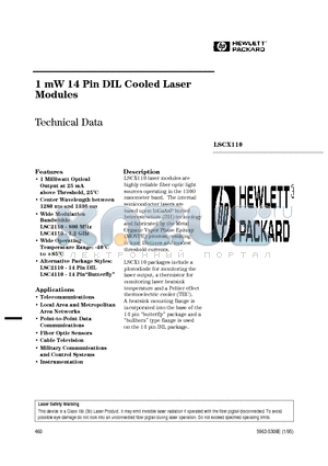 LSC2110-D4 datasheet - 1 mW 14 Pin DIL Cooled Laser Modules