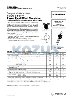 MTP7N20E datasheet - TMOS POWER FET 7.0 AMPERES 200 VOLTS RDS(on) = 0.70 OHMS