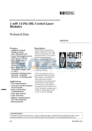 LSC2110-SF datasheet - 1 mW 14 Pin DIL Cooled Laser Modules