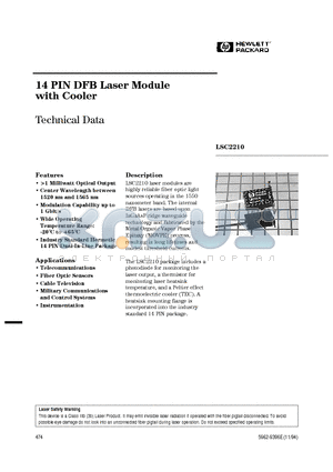 LSC2210 datasheet - 14 PIN DFB Laser Module with Cooler