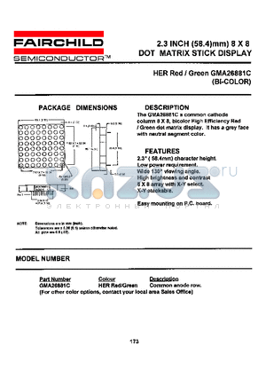 GMA26881C datasheet - 2.3 INCH (58.4 mm) 8 X 8 DOT MATRIX STICK DISPLAY