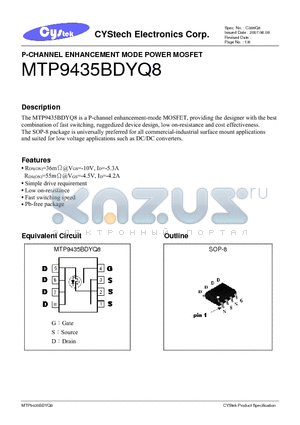 MTP9435BDYQ8 datasheet - P-CHANNEL ENHANCEMENT MODE POWER MOSFET
