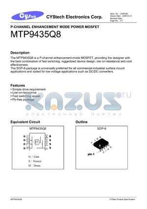 MTP9435Q8 datasheet - P-CHANNEL ENHANCEMENT MODE POWER MOSFET