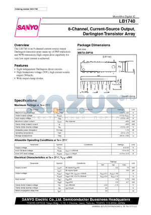 LB1740 datasheet - 8-Channel, Current-Source Output, Darlington Transistor Array
