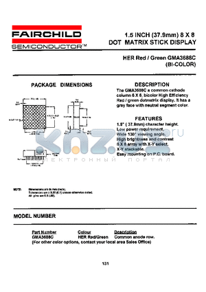 GMA3688C datasheet - 1.5 INCH (37.9mm) 8 X 8 DOT MATRIX STICK DISPLAY