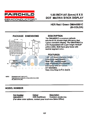 GMA46881C datasheet - 1.85 INCH (47.0mm) 8 X 8 DOT MATRIX STICK DISPLAY