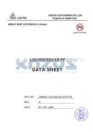 LSD1005/62U-XX-PF datasheet - SINGLE DIGIT LED DISPLAY (1.0 Inch)