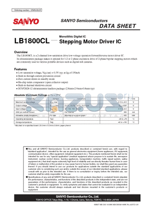 LB1800CL datasheet - Monolithic Digital IC Stepping Motor Driver IC