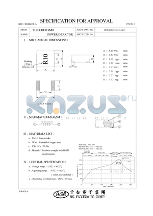 HP04012R2ML datasheet - SHIELDED SMD POWER INDUCTOR
