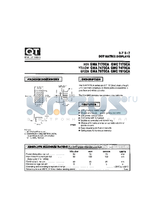 GMA7475CA datasheet - 0.7 5X7 DOT MATRIX DISPLAYS