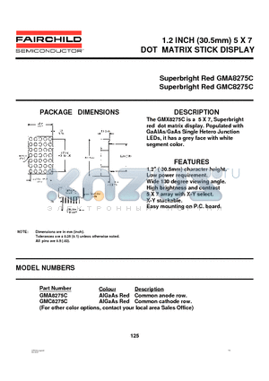 GMA8275C datasheet - 1.2 INCH 30.5mm 5 X 7 DOT MATRIX STICK DISPLAY