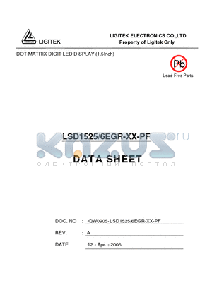 LSD1525-6EGR-XX-PF datasheet - DOT MATRIX DIGIT LED DISPLAY (1.5Inch)