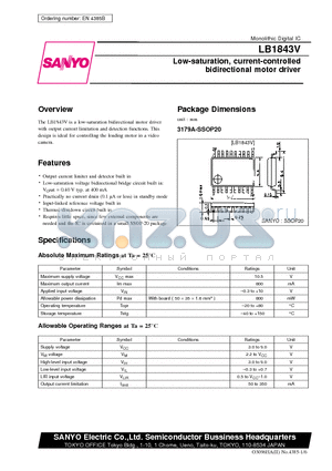 LB1843V_12 datasheet - Low-saturation, current-controlled bidirectional motor driver