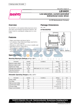 LB1843V_98 datasheet - Low-saturation, current-controlled bidirectional motor driver