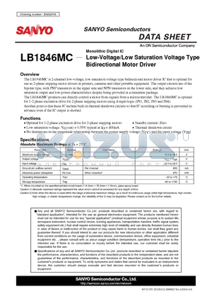 LB1846MC datasheet - Monolithic Digital IC Low-Voltage/Low Saturation Voltage Type Bidirectional Motor Driver