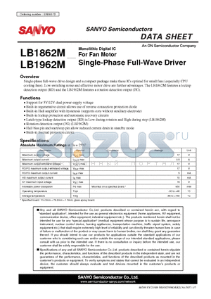LB1862M datasheet - For Fan Motor Single-Phase Full-Wave Driver