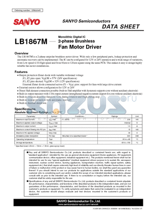 LB1867M datasheet - 2-phase Brushless Fan Motor Driver
