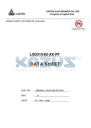 LSD315-62-XX-PF datasheet - SINGLE DIGIT LED DISPLAY (0.36 Inch)