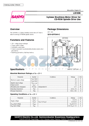 LB1896 datasheet - 3-phase Brushless Motor Driver for CD-ROM Spindle Drive Use
