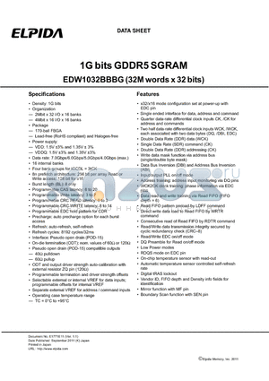 EDW1032BBBG-50-F datasheet - 1G bits GDDR5 SGRAM