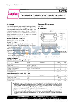 LB1929 datasheet - Three-Phase Brushless Motor Driver for OA Products