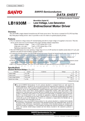 LB1930M datasheet - Low-Voltage, Low-Saturation Bidirectional Motor Driver