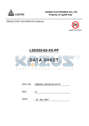 LSD355-62-XX-PF datasheet - SINGLE DIGIT LED DISPLAY (0.39Inch)