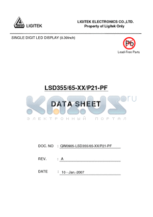 LSD355-65-XX-P21-PF datasheet - SINGLE DIGIT LED DISPLAY (0.39Inch)