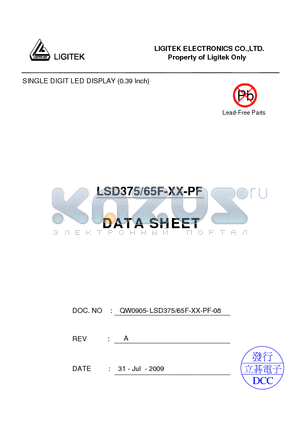 LSD375-65F-XX-PF datasheet - SINGLE DIGIT LED DISPLAY (0.39 Inch)