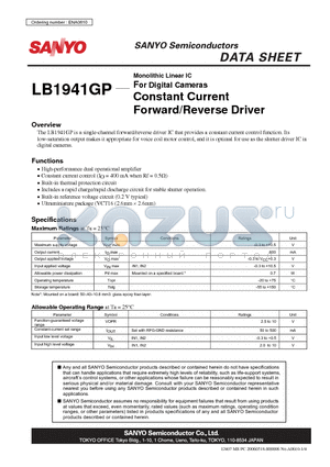 LB1941GP datasheet - Monolithic Linear IC For Digital Cameras Constant Current Forward/Reverse Driver