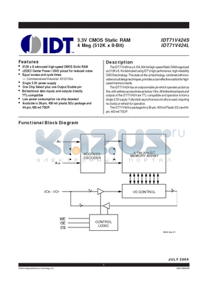 IDT71V424L12PHI datasheet - 3.3V CMOS STATIC RAM 4 MEG (512K x 8-BIT)