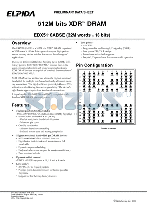 EDX5116ABSE-4C-E datasheet - 512M bits XDR DRAM (32M words x16 bits)