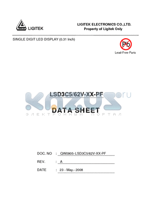 LSD3C5-62V-XX-PF datasheet - SINGLE DIGIT LED DISPLAY (0.31 Inch)