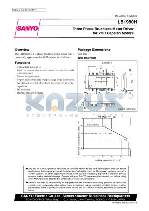 LB1980H datasheet - Three-Phase Brushless Motor Driver for VCR Capstan Motors