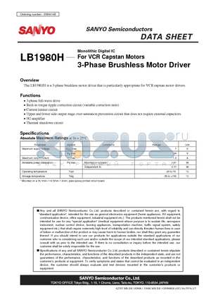 LB1980H datasheet - For VCR Capstan Motors 3-Phase Brushless Motor Driver