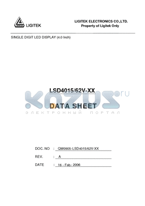 LSD4015-62V-XX datasheet - SINGLE DIGIT LED DISPLAY (4.0 Inch)