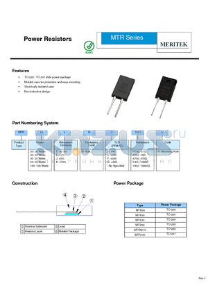 MTR100JBE0100-H datasheet - Power Resistors