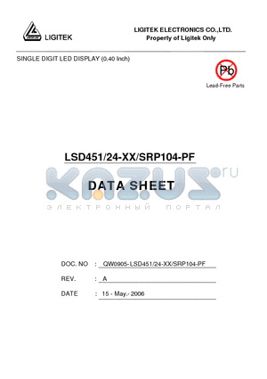 LSD451-24-XX-SRP104-PF datasheet - SINGLE DIGIT LED DISPLAY (0.40 Inch)