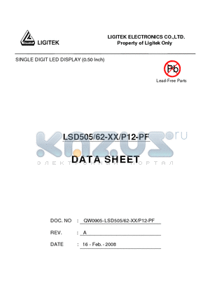 LSD505-62-XX-P12-PF datasheet - SINGLE DIGIT LED DISPLAY (0.50 Inch)