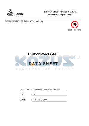 LSD511/24-XX-PF datasheet - SINGLE DIGIT LED DISPLAY (0.56 Inch)
