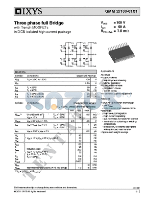 GMM3X100-01X1 datasheet - Three phase full Bridge with Trench MOSFETs in DCB isolated high current package