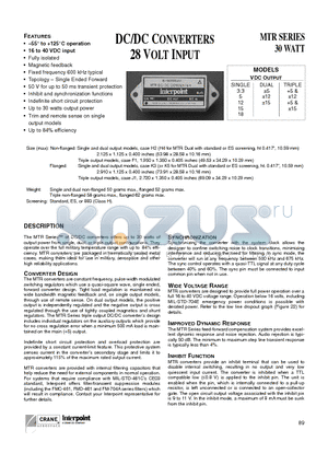 MTR2812SF/883 datasheet - DC/DC CONVERTERS 28 VOLT INPUT